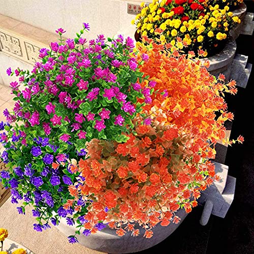 Ancokig Flores Artificiales Resistentes UV Plantas para Colgar en Interiores Exteriores, decoración para el hogar, jardín Decoraciones (Naranja otoñal)