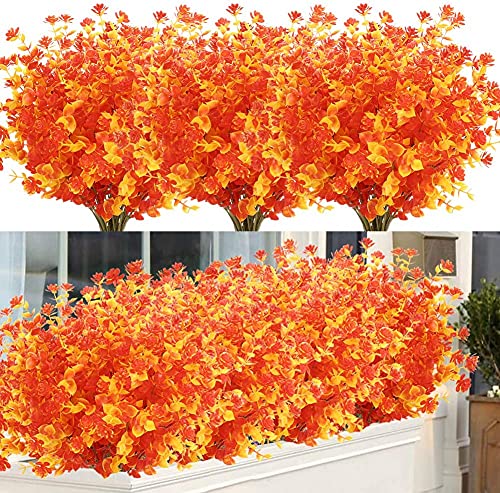 Ancokig Flores Artificiales Resistentes UV Plantas para Colgar en Interiores Exteriores, decoración para el hogar, jardín Decoraciones (Naranja otoñal)