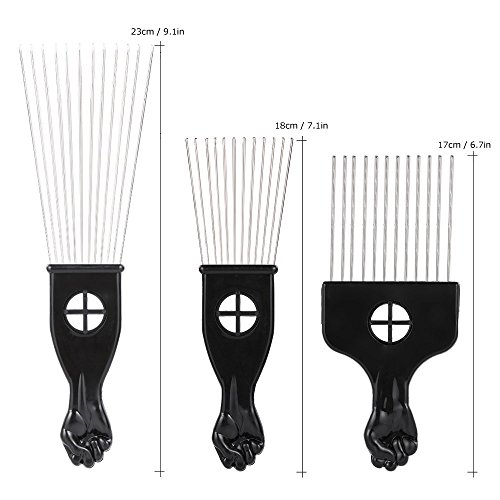 Anself Peine Afro Pick Metal Peine Afro African American Pick Peine Cepillo para el cabello Peluquería Peinado Negro Puño Dientes Peine Rizado Cepillo Horquilla