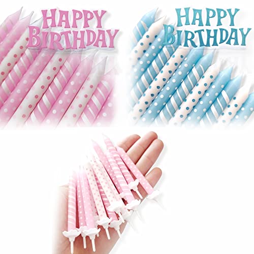 ANTEVIA - Lote de 12 velas de cumpleaños con placa de pastelería "Happy birthday", más de 10 modos, color rosa y con portavelas (Happy Rose)