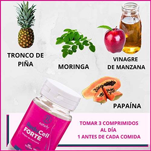 Anticelulítico reductor potente |Cápsulas anticelulitis para eliminar la piel de naranja | Pastillas eficaces y efecto rápido | Vinagre de manzana, moringa, papaína y tronco de piña