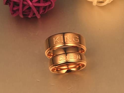 Aotiwe Anillos Pareja, Anillos Mujer Grabado "QUEEN and KING" Rosa Oro M 20 & H 17 Compromiso