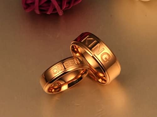 Aotiwe Anillos Pareja, Anillos Mujer Grabado "QUEEN and KING" Rosa Oro M 20 & H 17 Compromiso