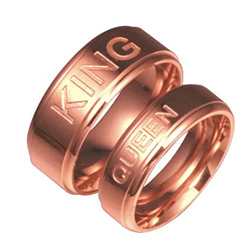 Aotiwe Anillos Pareja, Anillos Mujer Grabado "QUEEN and KING" Rosa Oro M 20 & H 17 Compromiso