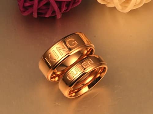 Aotiwe Anillos Pareja, Anillos Mujer Grabado "QUEEN and KING" Rosa Oro M 20 & H 17 Compromiso