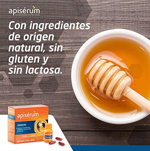 Apisérum Intelecto Cápsulas - Favorece el rendimiento intelectual, concentración y memoria, Multivitamínico con Jalea Real, Vitamina B, Aminoacidos y Ginkgo Biloba, Tratamiento para 1 mes