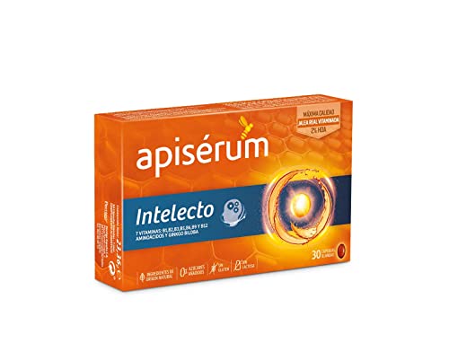 Apisérum Intelecto Cápsulas - Favorece el rendimiento intelectual, concentración y memoria, Multivitamínico con Jalea Real, Vitamina B, Aminoacidos y Ginkgo Biloba, Tratamiento para 1 mes