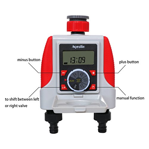 Aqualin 2-Outlet Temporizador de Agua electrónico Regulador programable Impermeable del Sistema de irrigación para el jardín