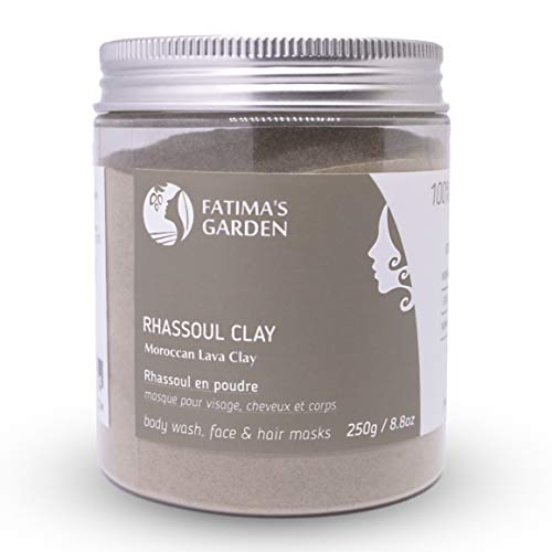 Arcilla Rhassoul de Fatima´s Garden, arcilla Ghassoul marroquí 100% natural para rostro, cabello y Hammam, propiedades suavizantes y purificantes, vegano, sin crueldad animal-250gr