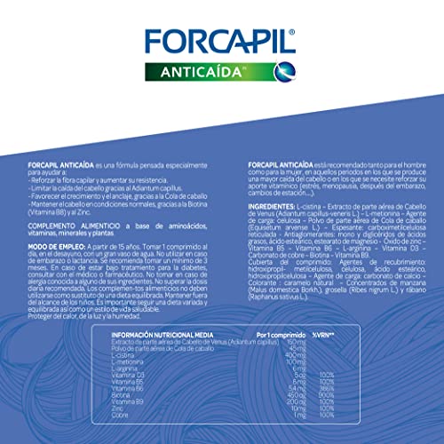 Arkopharma Forcapil Anticaída Pack Tratamiento 3 Meses, Ayuda a Reducir Caída del Cabello, Crecimiento, Resistencia y Anclaje, Alta Concentración en Biotina, Complemento Alimenticio