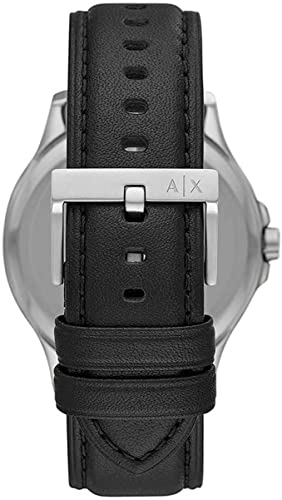 Armani Exchange Reloj de Tres Manecillas para Hombre, Reloj de Acero Inoxidable, Tamaño de Caja de 46 mm, Negro (Piel)