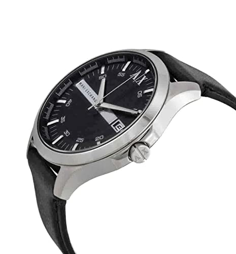 Armani Exchange Reloj de Tres Manecillas para Hombre, Reloj de Acero Inoxidable, Tamaño de Caja de 46 mm, Negro (Piel)