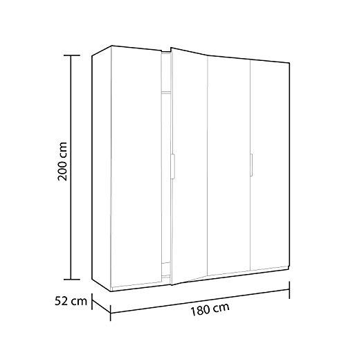 Armario 4 puertas, color Blanco Brillo, medidas 200 cm (Alto) x 180 (Ancho) x 52 cm (Fondo)