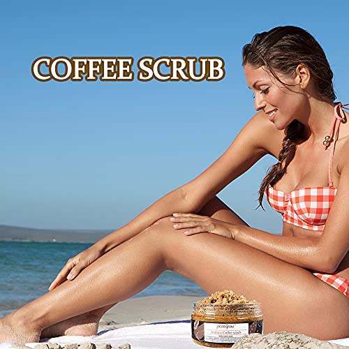 AROMUJOY Exfoliante Corporal de Café Natural orgánico Exfoliante Corporal Body Scrub Combate Las Estrías Anti-Celulitis Acné Eczema para Mujeres y Hombres