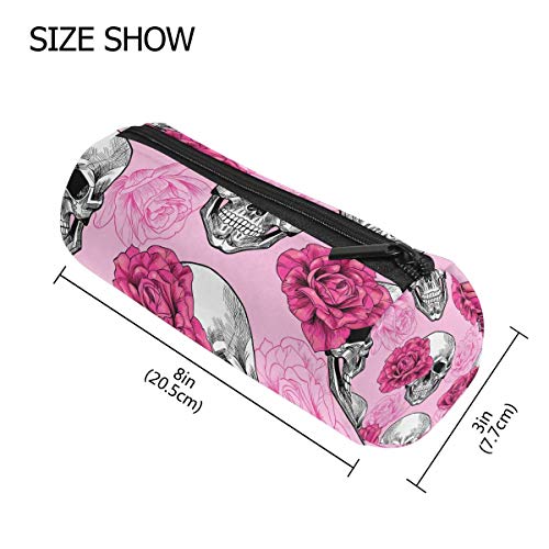 ARRISLIFE Cartuchera Sugar Skull Pink Floral Flower Pencil Case Bolsa con forma de cilindro