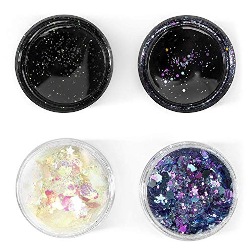 Arteza Lentejuelas de purpurina para uñas y manualidades, juego de 2 colores (Polvo de Hadas y Piedra Lunar), frascos de 5 g, purpurina holográfica para slime, resina epoxi, nail art y artesanías