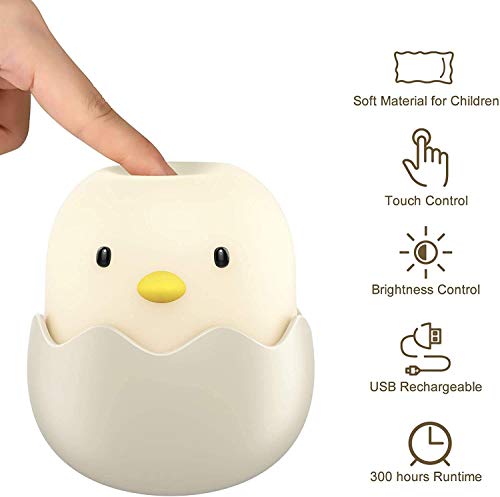 ASENTER Luz Nocturna Bebé Niños Luz Táctil LED Silicona Chick Recargable - Regalo para Bebé