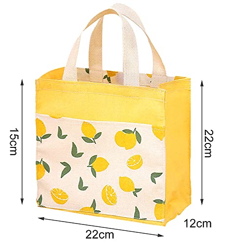 ASFINS Mini Bolsa Tote Tela, 2pzs Bolsa de Lona Mujer Bolsa Tote Bolsa de Algodón Reutilizable para Las Compras Salir, 22cm x 22cm (Limón Amarillo)