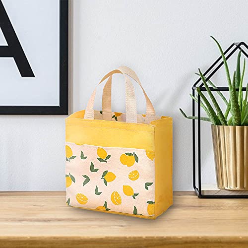 ASFINS Mini Bolsa Tote Tela, 2pzs Bolsa de Lona Mujer Bolsa Tote Bolsa de Algodón Reutilizable para Las Compras Salir, 22cm x 22cm (Limón Amarillo)