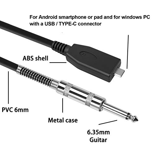 ASHATA Cable de Audio USB-C a 6.35 mm, Cable de grabación de Guitarra Tipo C Macho a 6.35 mm, para amplificadores, Cine en casa, Consola de Mezclas(9,8 pies)