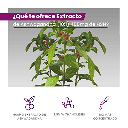 Ashwagandha Extracto 10:1 de HSN | 12000mg de Raíz de Withania somnifera por Dosis Diaria 102mg de Withanolides | Adaptógeno Natural | No-GMO, Vegano, Sin Gluten ni Lactosa | 120 Veg Caps