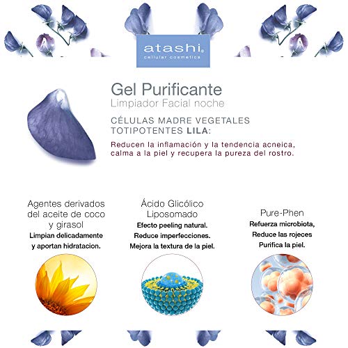 Atashi Fresh & Pure - Gel Purificante Nocturno | Limpia, Purifica, Equilibra y Renueva la Piel | Efecto Peeling Natural | Pieles Mixtas con Tendencia a Grasa |Áceite Glicólico Liposomado - 150 ml