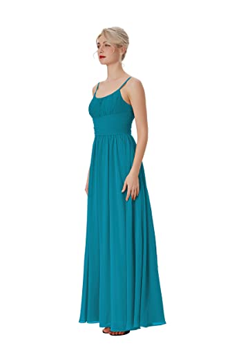 Atlxdres Ajustable Tiras de Espagueti Vestidos de Fiesta Largos de Noche Cucharón Cuello Cordón Plisado Imperio Cintura Gasa Vestidos con Bolsillos Verde Jade