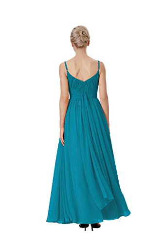 Atlxdres Ajustable Tiras de Espagueti Vestidos de Fiesta Largos de Noche Cucharón Cuello Cordón Plisado Imperio Cintura Gasa Vestidos con Bolsillos Verde Jade