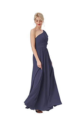 Atlxdres Un Hombro Imperio Cintura Maxi Vestidos de Dama de Honor con Volantes Manga Plisado Alinear Gasa Vestidos de Fiesta para Mujer Tormentoso