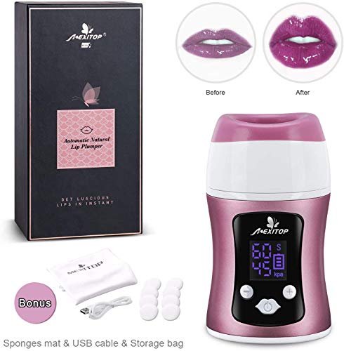 Aumentador de labios - Mexitop Máquina de Aumento de Labios Inteligente (Tiempo, Succión) - Pantalla digital, Carga por USB Lip Plumper – Almohadilla de Maquillaje Adicional Incluida