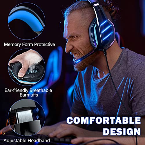 Auriculares para Gaming para PS4, PS5, PC, Xbox One, PS4, Auriculares con micrófono, Sonido Envolvente, Graves y cancelación de Ruido, Luces LED