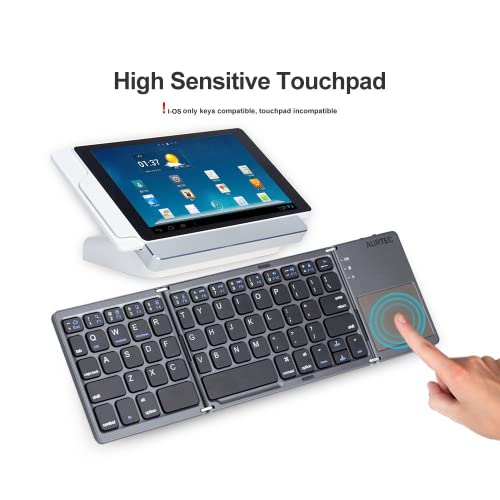 AURTEC Teclado Bluetooth Plegable con Teclado táctil inalámbrico, Recargable, portátil, inalámbrico, para PC, Tableta, Android, Smartphone, Color Gris Oscuro