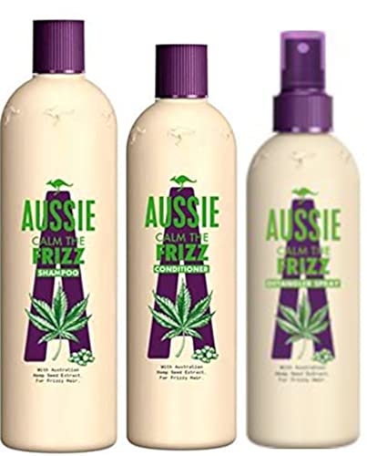 Aussie CALM THE FRIZZ - Champú 300 ml + acondicionador 250 ml + dejar en spray 250 ml