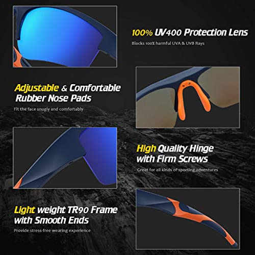 Avoalre Gafas de Sol Deportivas Hombre Gafas Hembra Unisex Conducto no polarizado TR90 Super Light UV400 Protección Certificado CE para Ciclismo MTB Running Coche Moto Montaña - Azul