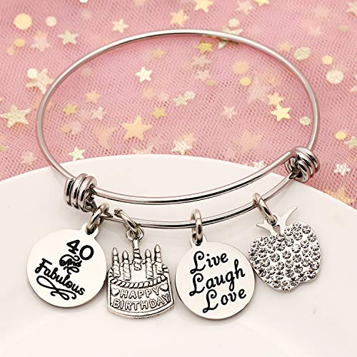 Awyuan 13 16 18 21 30 40 50 60 65 años de Edad Regalos de cumpleaños para Mujeres niñas Pulsera Brazalete Ajustable de Acero Inoxidable joyería (40 años de Edad)