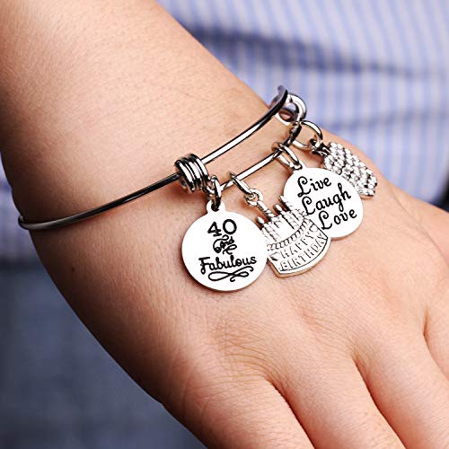 Awyuan 13 16 18 21 30 40 50 60 65 años de Edad Regalos de cumpleaños para Mujeres niñas Pulsera Brazalete Ajustable de Acero Inoxidable joyería (40 años de Edad)