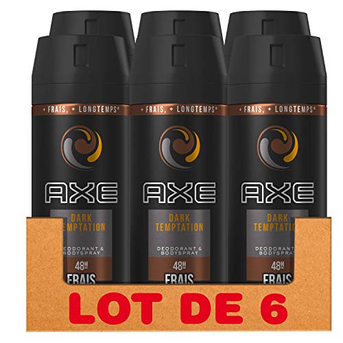 AXE Dark Temptation Déodorant Homme Spray Antibactérien, Fraîcheur 48h, Pour Sentir Bon Toute La Journée, Contre Les Mauvaises Odeurs (lot De 6x150ml), Amber, 900 Mililitro