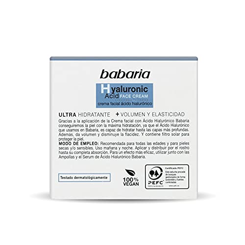 BABARIA, Crema facial con ácido hialurónico, 50 ml, Blanco (31739)