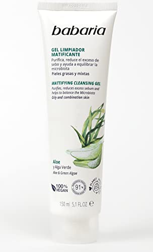 Babaria – Gel Limpiador Facial Matificante Con Aloe Vera Y Alga Verde - 50 Ml, Blanco