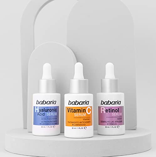 Babaria Pack Serum Compuesto por 1 Serum Ácido Hialurónico 30Ml, 1 Serum Vitamina C 30Ml y 1 Serum Retinol 30Ml