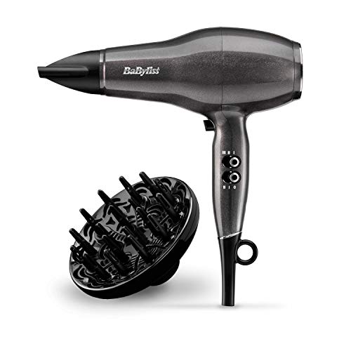 BaByliss D6490DE - Secador De Pelo Platinum Diamond 2300, Motor AC Profesional, Control Súper Iónico, 3 Temperaturas, 2 velocidades, Aire frío, Incluye Boquilla y Difusor profesional