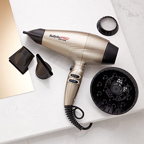 BaByliss PRO Secador profesional Rapido BAB7000IGE Secador de pelo iónico, 2200W, Motor digital con tecnología EDM, ligero 399g, Color Bronce