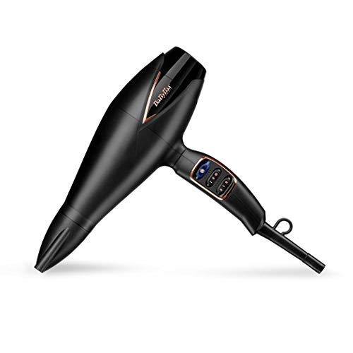 BaByliss Secador Salon Brilliance D665E - Secador de pelo profesional iónico, Motor Digital, 2200W, 2 Velocidades / 3 Temperaturas, Aire Frío, Difusor grande, Boquilla estrecha, Secado Rápido