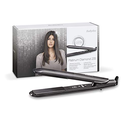 BaByliss ST259E Plancha de pelo profesional Platinum Diamond 235, Iónica, Función Memoria, 10 temperaturas de 140°C - 235°C, Calentamiento 15s, Placas cerámicas con Diamantes, Temperatura constante