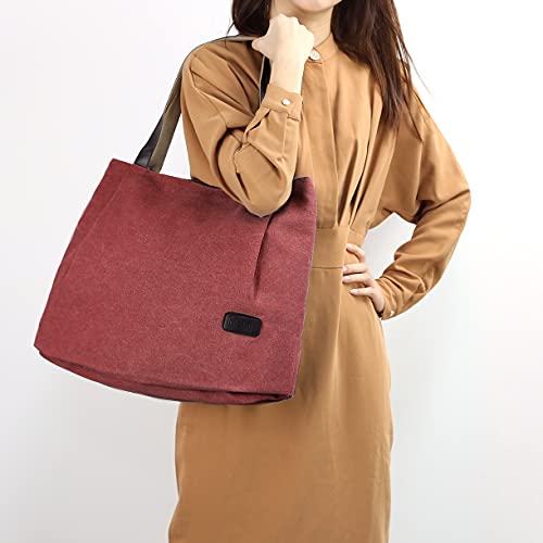 BAGZY Bolso Mujer Bolso Bandolera Mujer Lona Gimnasio Bolso de Mano Regalo Mujer Bolso de Hombro para Mujer Bolsa de Trabajo Cartera Bolso de Viaje Bolsa Deportiva Bolso Shopper Mujer 22L (Rojo)