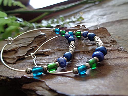 ⊹⊱❁✿ BALI CRISTAL PERLAS TURQUESA ARO AZUL ✿ ❁⊰⊹ Pendientes estilo Bali