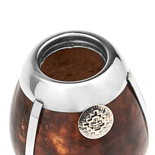 BALIBETOV  Mate Argentino - Set de Mate de Calabaza Natural Hecho a Mano con Detalles de Alpaca - Incluye Bombilla (Sorbete) para Yerba Mate. (Marron)