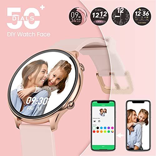 BANLVS Smartwatch Mujer, Reloj Inteligente Mujer IP68 con Pulsómetro, 24 Modos Deportes, SpO2, Menstrual Registro, Monitor de Sueño y Caloría, 1.28 Inch Táctil Completa Smartwatch para Android iOS Oro