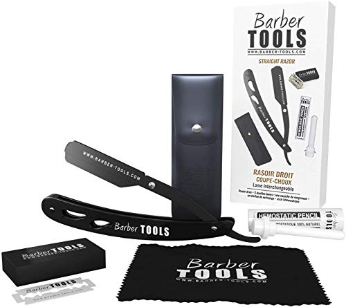 ✮ BARBER TOOLS ✮ Navaja de afeitar + Box 5 cuchillas de doble hoja + Paño de pulir + Almacenamiento Pu