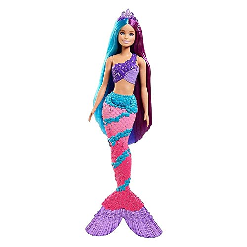 Barbie Dreamtopia Muñeca sirena con pelo de colores, accesorios y peine de juguete (Mattel GTF39)